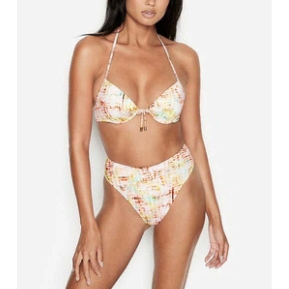 Victoria's Secret 34DD Push-Up Bikini Top Multi-Color Abstract Print Underwire